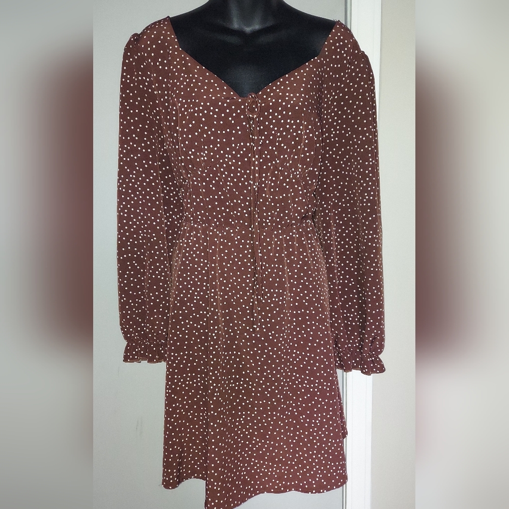 Brown Tea Dress with White Dots